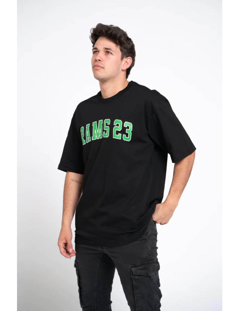 Rams 23 - Oversize camiseta preta com impressão verde da Universidade