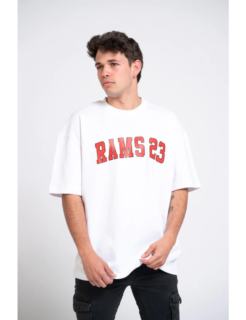 Rams 23 - Oversize camiseta branca impressa Universidade Branco Vermelho