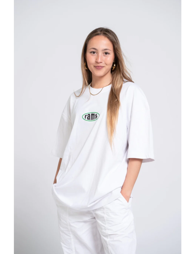 Rams 23 - Impressão circular de camiseta branca de tamanho extra