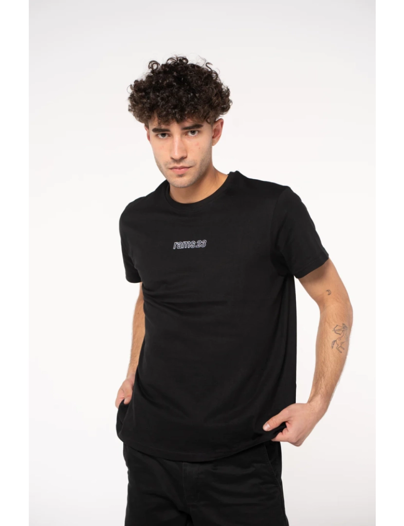 Rams 23 - Camiseta preta bordado pequeno Delantero