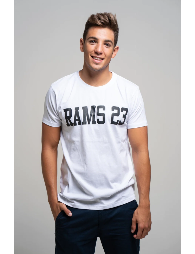 Rams 23 - T-shirt branca impressão logotipo grande preto