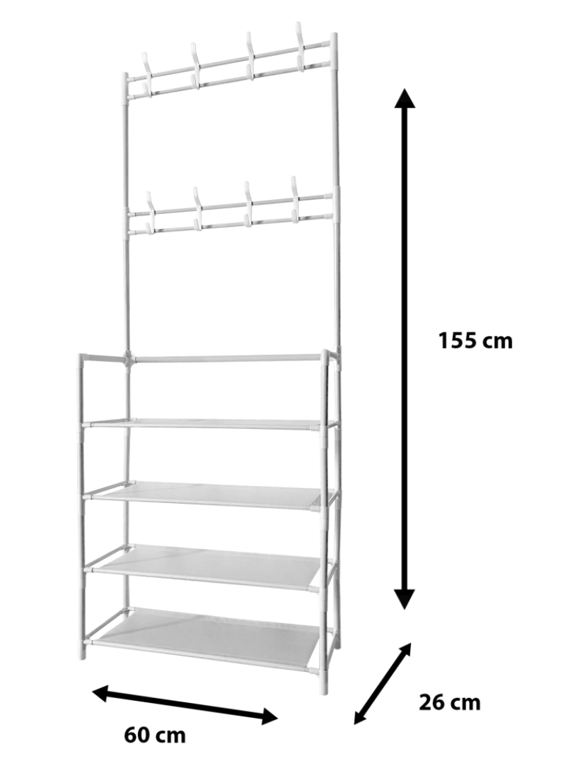 imagem de Hall de entrada cabideiro de metal Nyana Home 155cmx60cmx28cm, 4 prateleiras, 8 cabides5