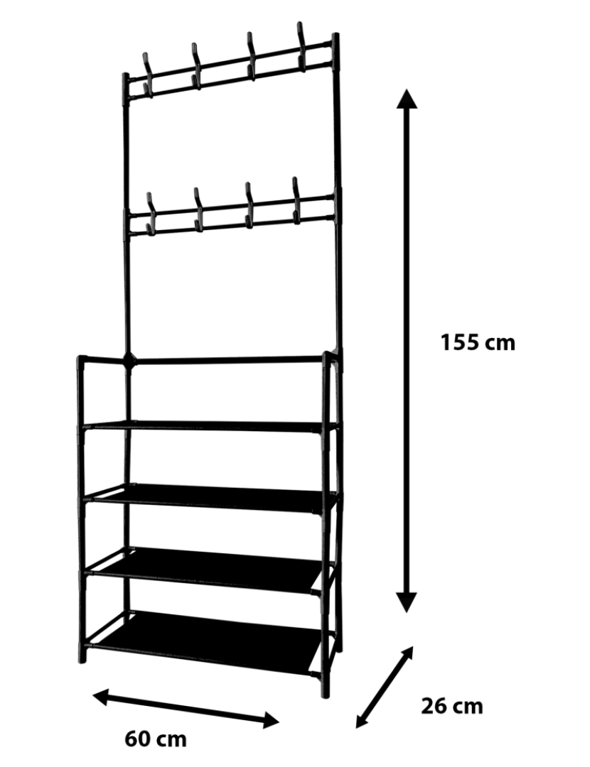 imagem de Hall de entrada cabideiro de metal Nyana Home 155cmx60cmx28cm, 4 prateleiras, 8 cabides5