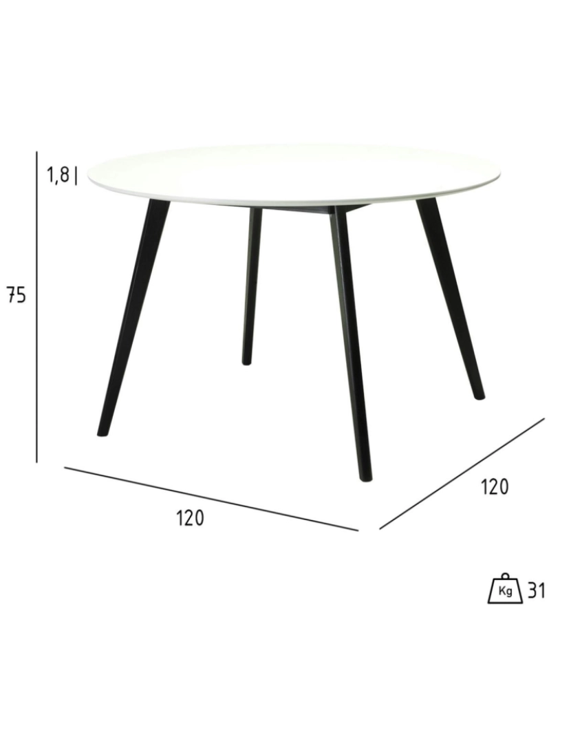 imagem de Mesa Refeição Life Redonda ø120 cm Branco/Preto5