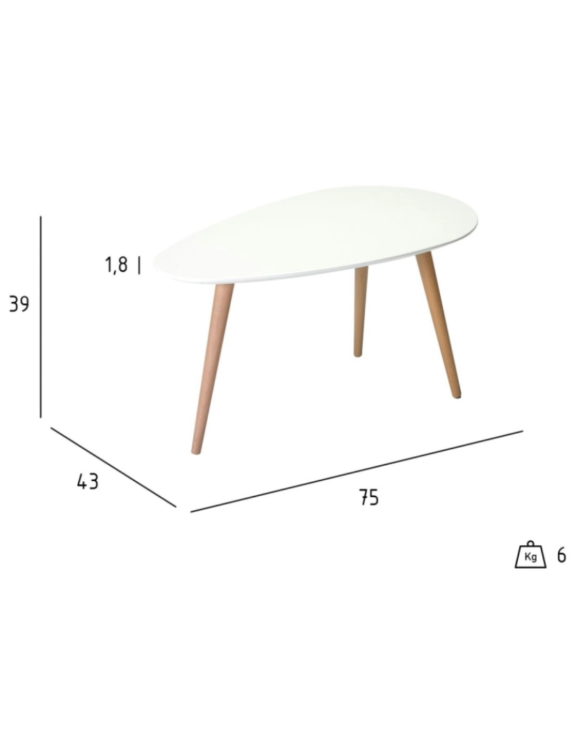 imagem de Mesa Centro Fly Oval 75x43 cm Branco5