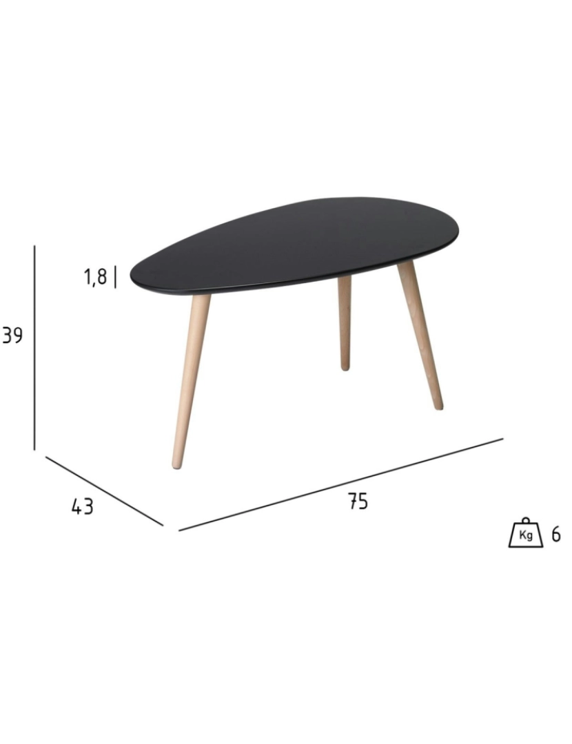 imagem de Mesa Centro Fly Oval 75x43 cm Preto6