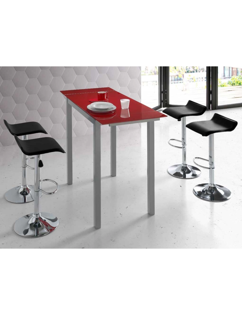 imagem de Mesa alta extensível SINTRA vidro vermelho e patas metal mate2