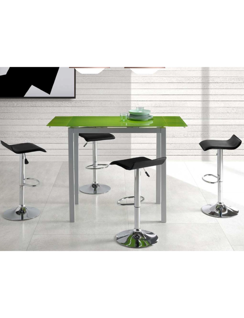 imagem de Mesa alta extensível SINTRA vidro verde e patas metal mate2