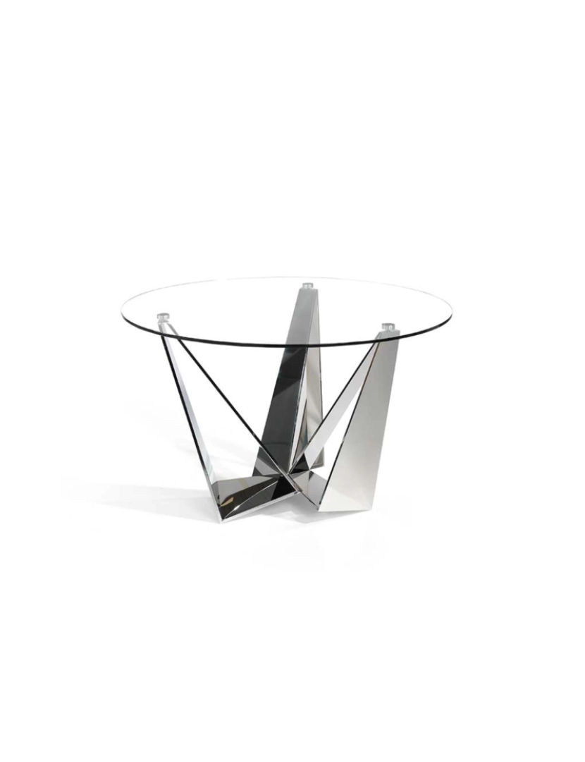 Pondecor - Mesa redonda Narbonne patas metal brillante e topo em vidro transparente