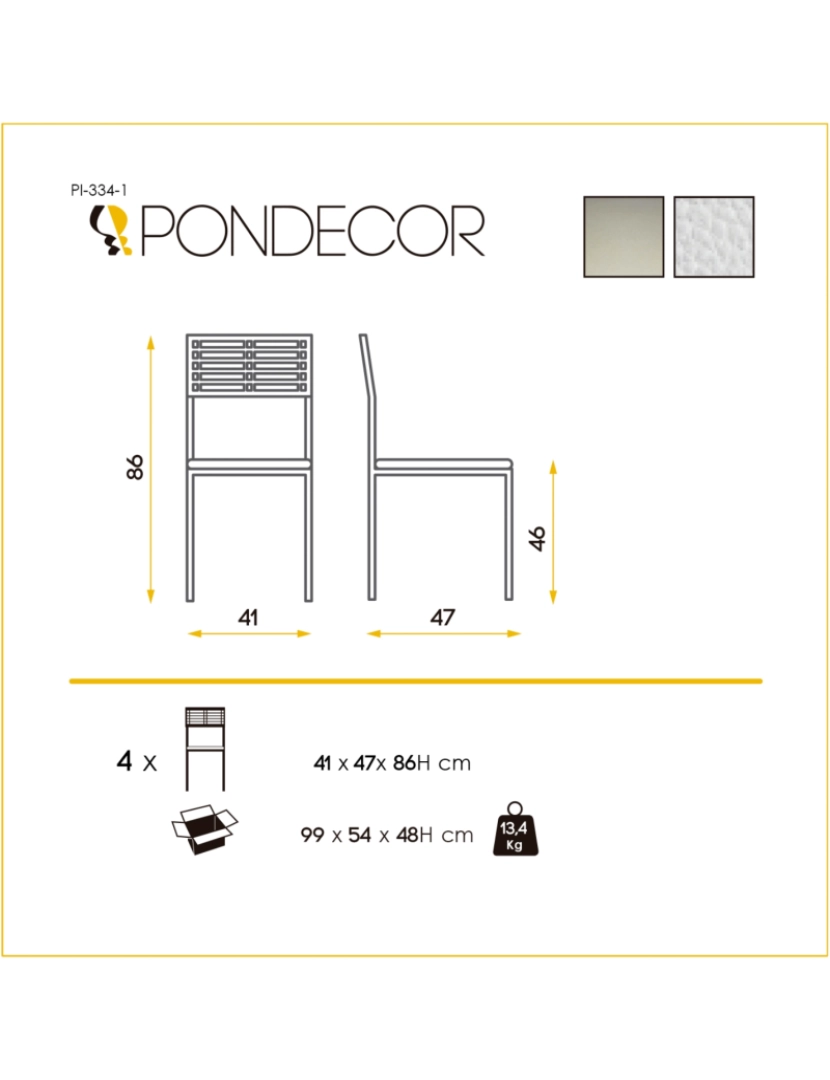 imagem de Set 4 cadeiras cozinha ESTORIL estrutura metal mate e assento branco3