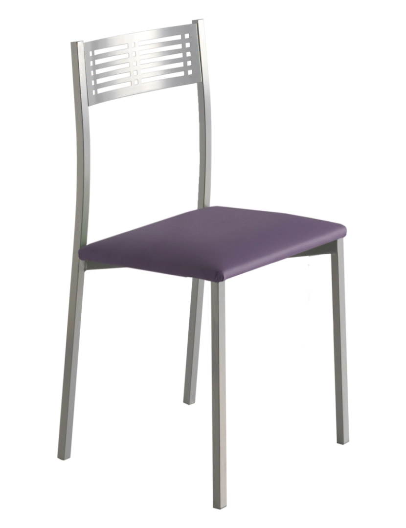 Pondecor - Set 4 cadeiras cozinha ESTORIL estrutura metal mate e assento roxo