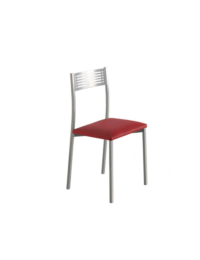Pondecor - Set 4 cadeiras cozinha ESTORIL estrutura metal mate e assento vermelho
