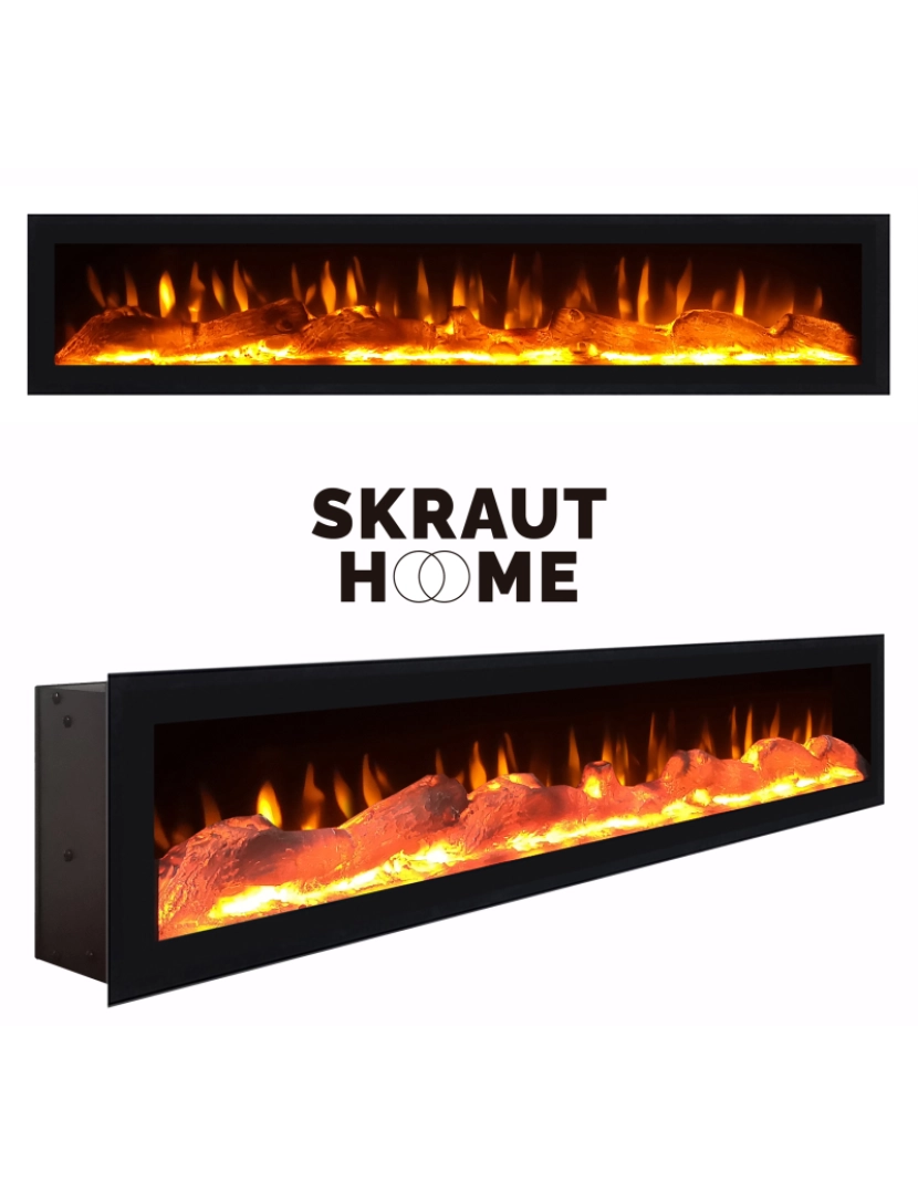 imagem de SKRAUT HOME - Móvel de TV - Muito espaço de arrumação - 200x57x35cm - Para televisores até 80" - Lareira eléctrica - Design industrial - Estilo moderno - Carvahlo e preto6