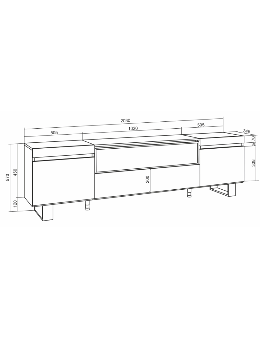 imagem de SKRAUT HOME - Móvel de TV - Muito espaço de arrumação - 200x57x35cm - Para televisores até 80" - Lareira eléctrica - Design industrial - Estilo moderno - Carvahlo e preto9