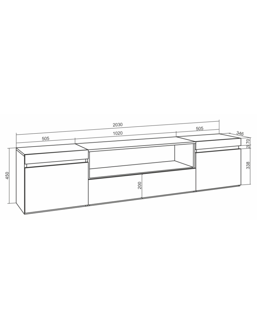 imagem de SKRAUT HOME - Móvel de TV - Muito espaço de arrumação - 200x45x35cm - Para televisores até 80" - Estante para TV - Estilo moderno - Carvahlo e preto9