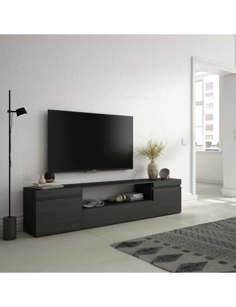 imagem de SKRAUT HOME - Móvel de TV - Muito espaço de arrumação - 200x45x35cm - Para televisores até 80" - Estante para TV - Estilo moderno - Preto2