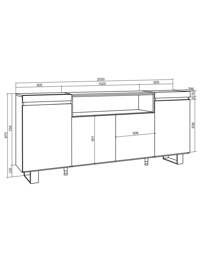 imagem de SKRAUT HOME - Aparador sala de jantar - Sala, Cozinha, Entrada, TV - 200x87x35cm - 4 Portas - Design industrial - Estilo moderno - Branco e preto9