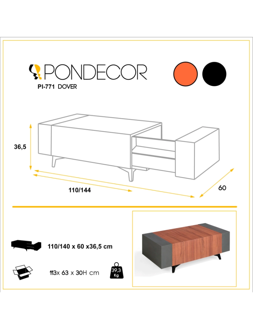 imagem de Mesa de centro DOVER nogueira Patas metal preto4