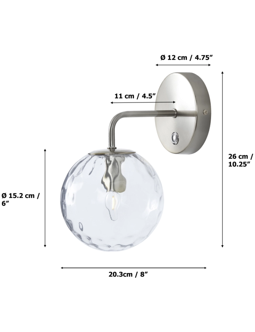 imagem de Teamson Home Clear Textured Glass Globe Wall Sconce with Touch Dimmer, Silver4