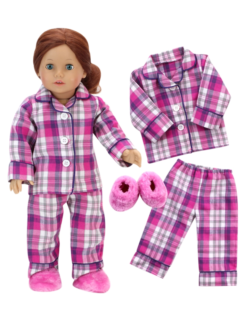 imagem de Sophia's By Teamson Kids Flannel Pajama & Chinelos Set For 18'' Dolls, Rosa2