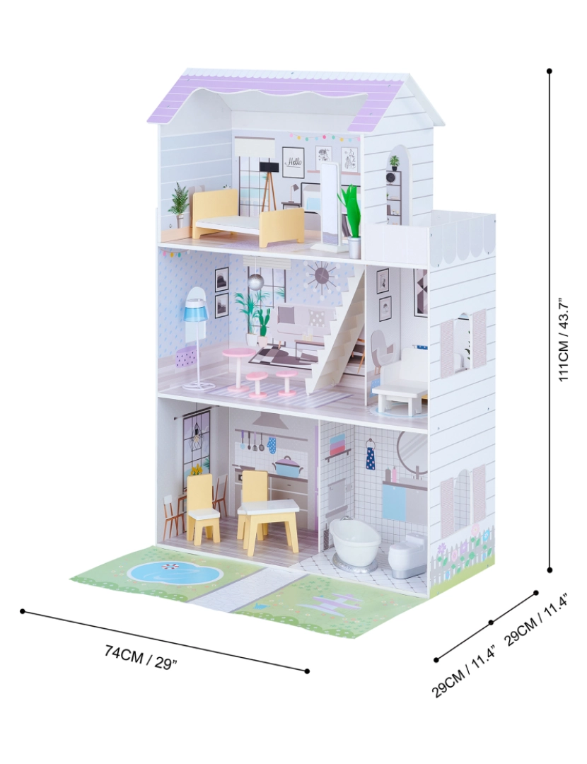 imagem de Olivia's Little World 12" Purple Grand Dollhouse with Front Garden Accessories4