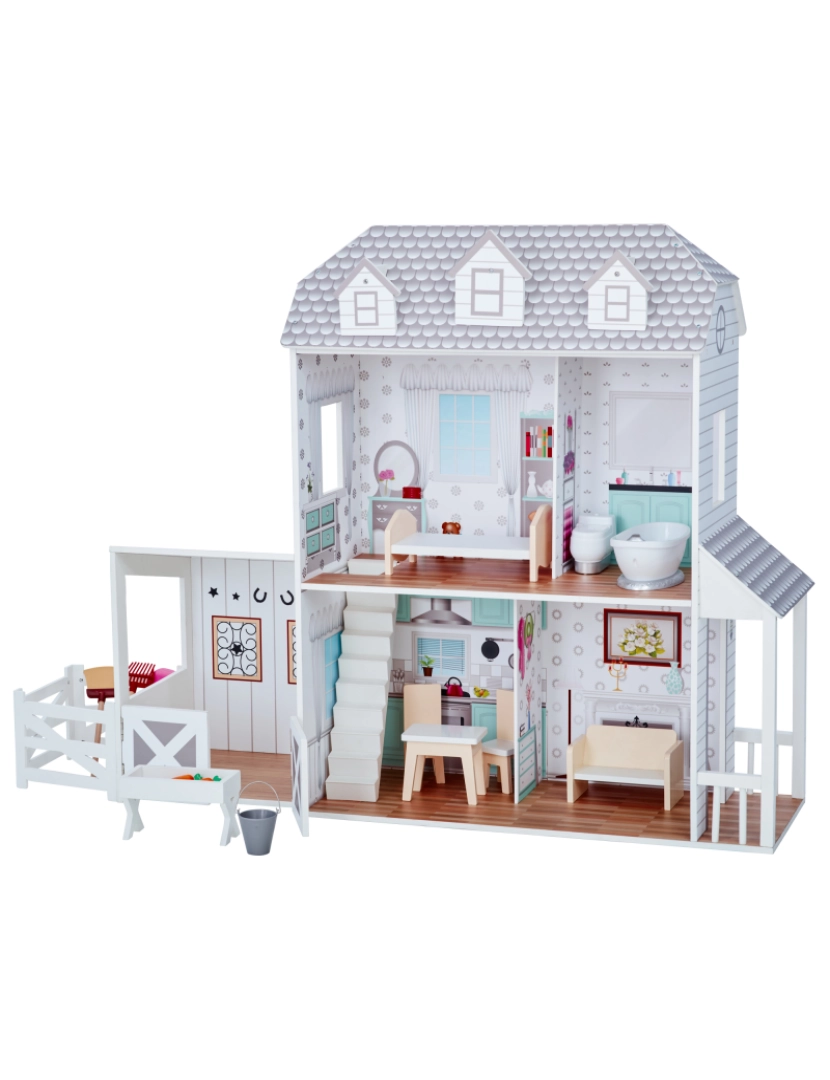 Olivia's Little World - Teamson Kids Dreamland Farm Dollhouse Com 14 Acessórios, Branco/Gray