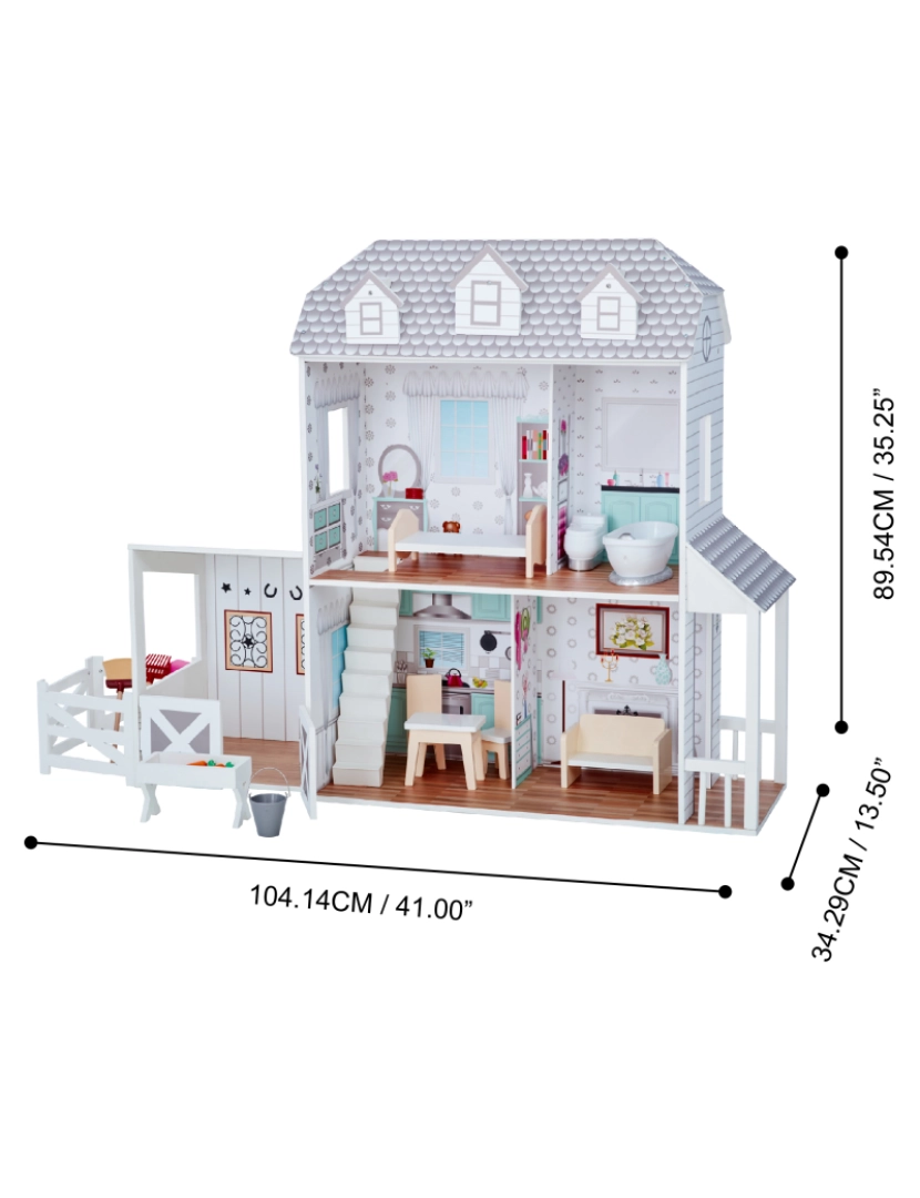 imagem de Teamson Kids Dreamland Farm Dollhouse Com 14 Acessórios, Branco/Gray4