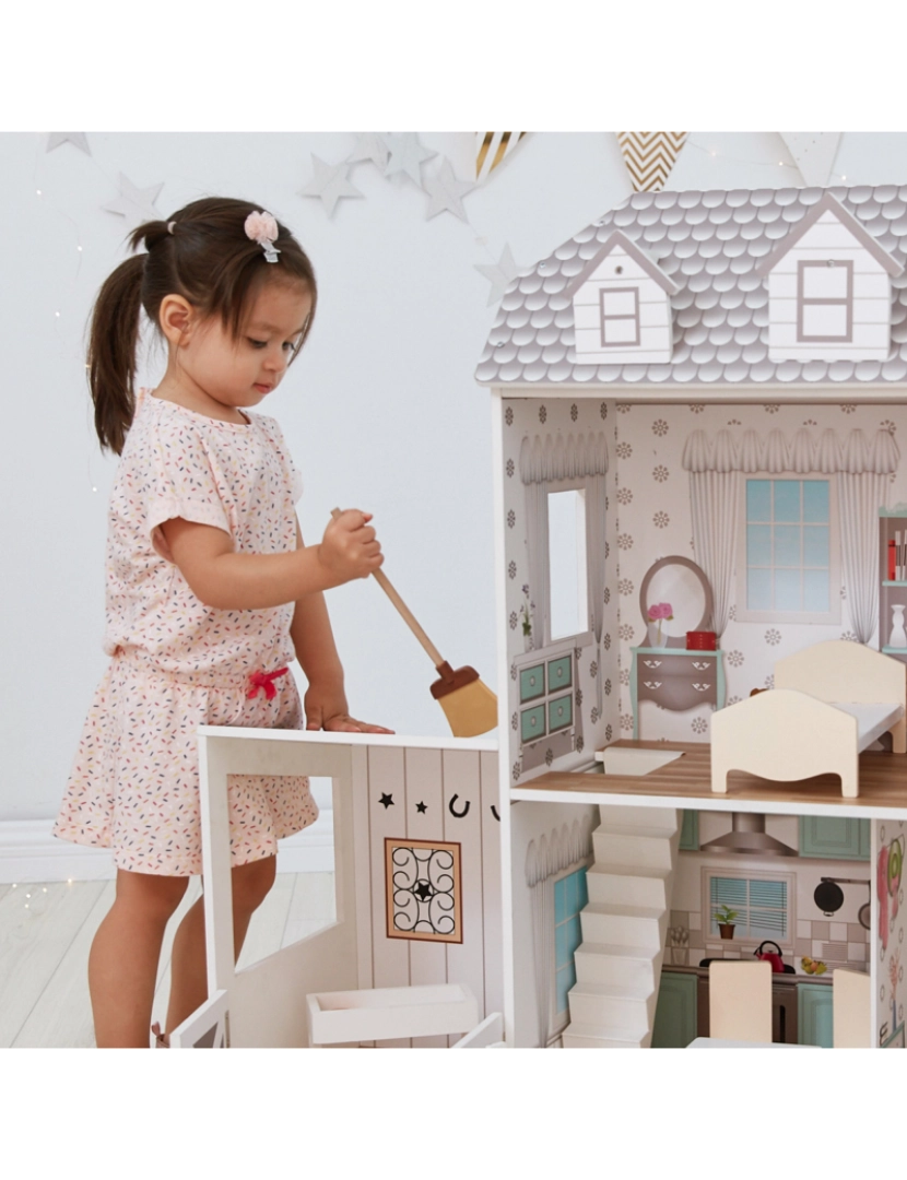 imagem de Teamson Kids Dreamland Farm Dollhouse Com 14 Acessórios, Branco/Gray5