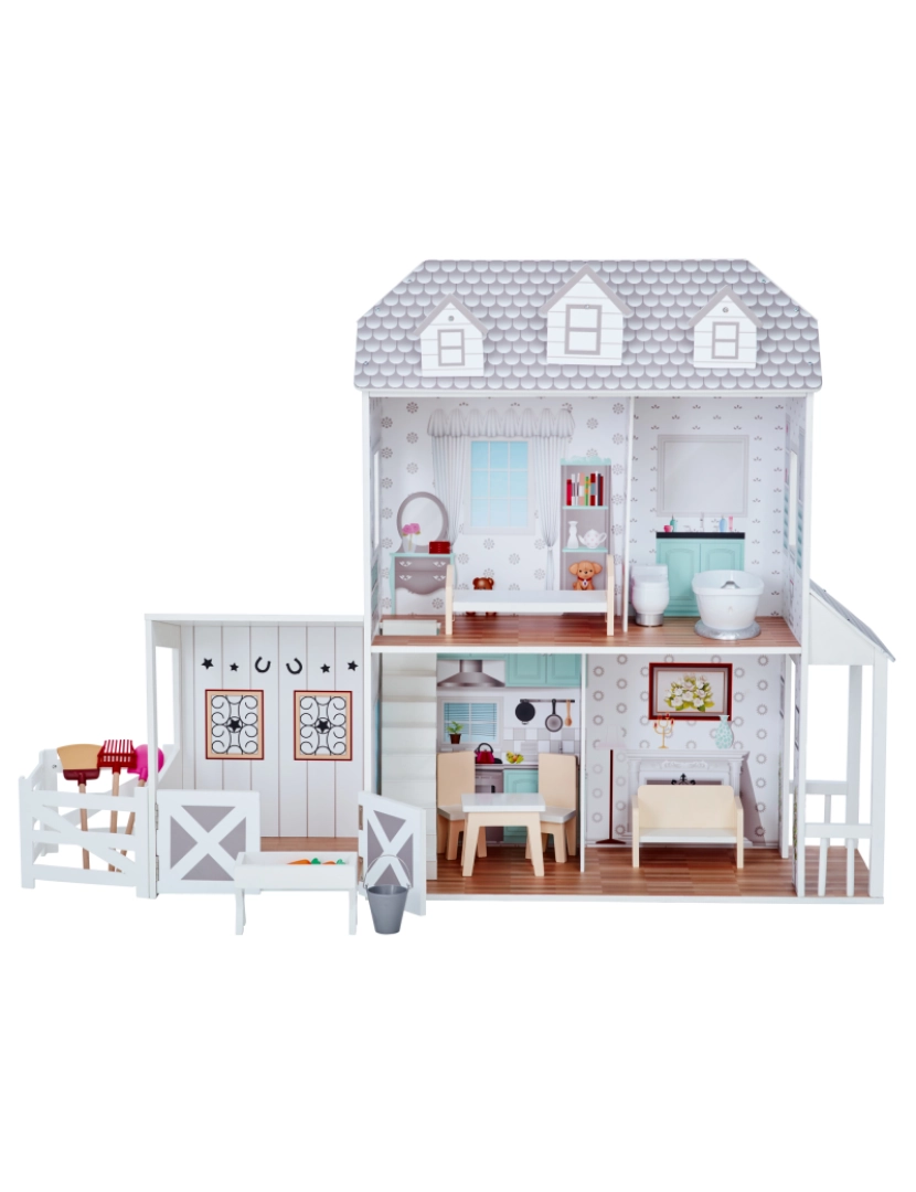 imagem de Teamson Kids Dreamland Farm Dollhouse Com 14 Acessórios, Branco/Gray6