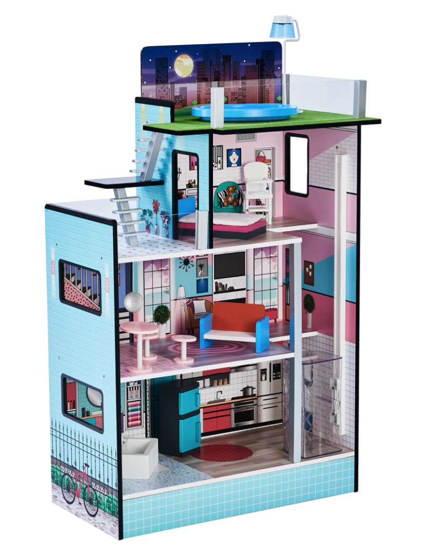 Olivia's Little World - Teamson Kids Dreamland Barcelona Dollhouse Com 10 Acessórios, Turquesa / Preto