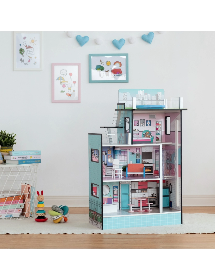 imagem de Teamson Kids Dreamland Barcelona Dollhouse Com 10 Acessórios, Turquesa / Preto3