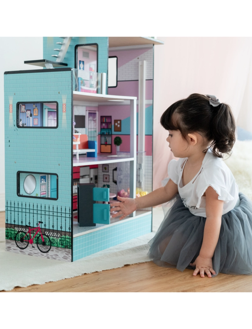 imagem de Teamson Kids Dreamland Barcelona Dollhouse Com 10 Acessórios, Turquesa / Preto7