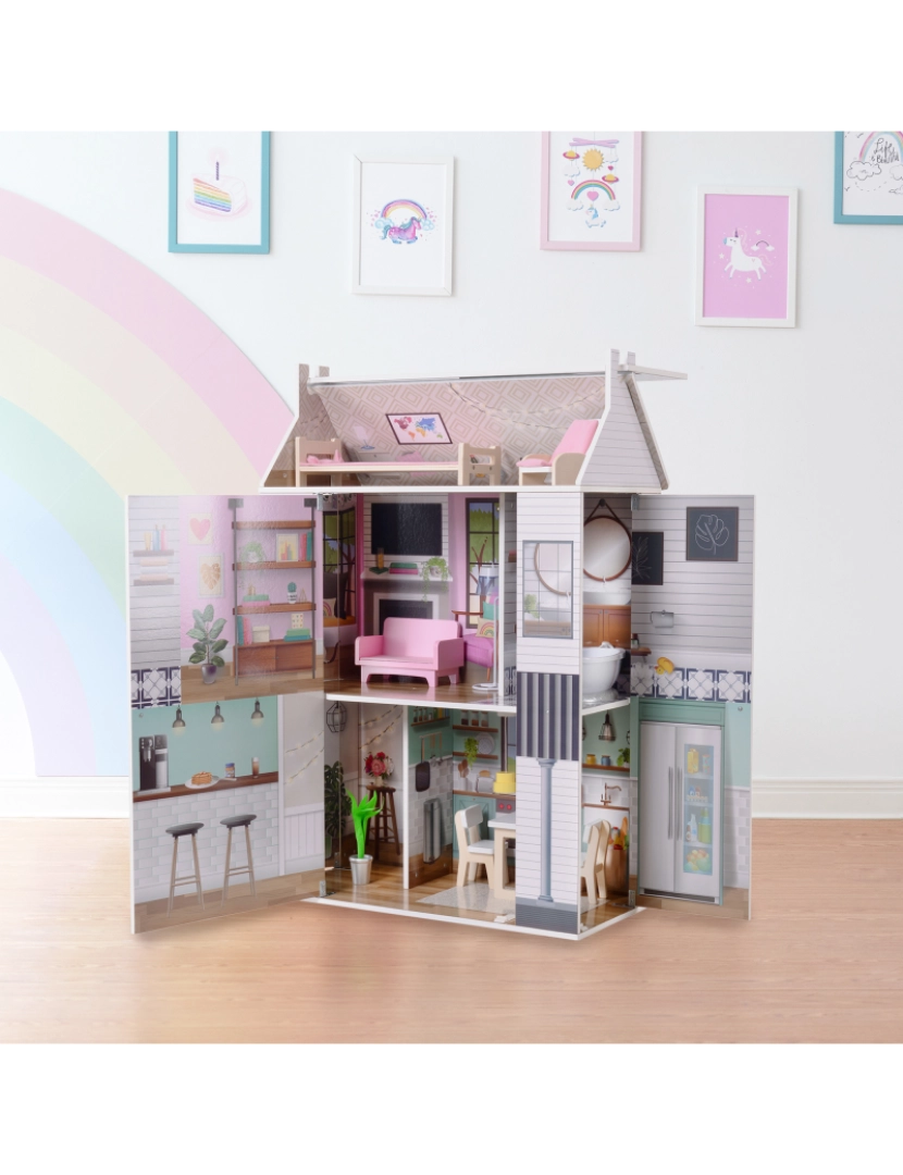 imagem de O pequeno mundo de Olivia por Teamson crianças de madeira Dreamland Farmhouse Dollhouse conjunto3