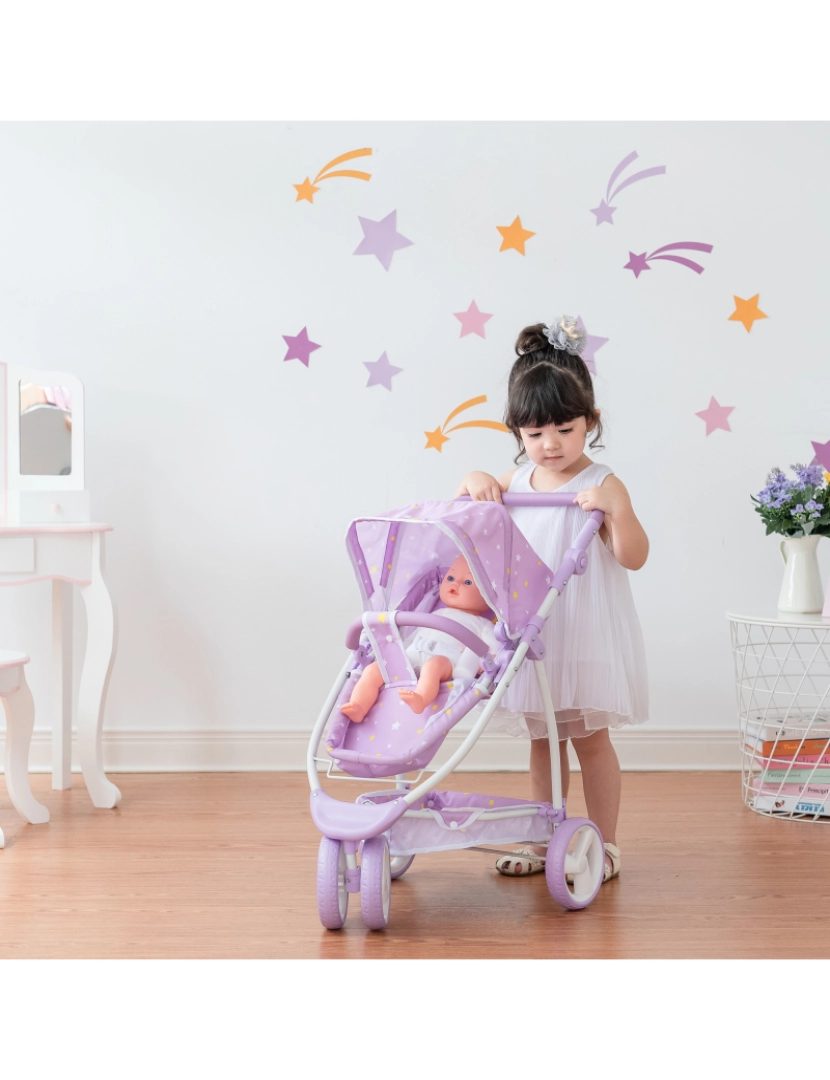 imagem de O Little World Twinkle Stars Princess 2-In-1 Baby Doll Stroller, Roxo2