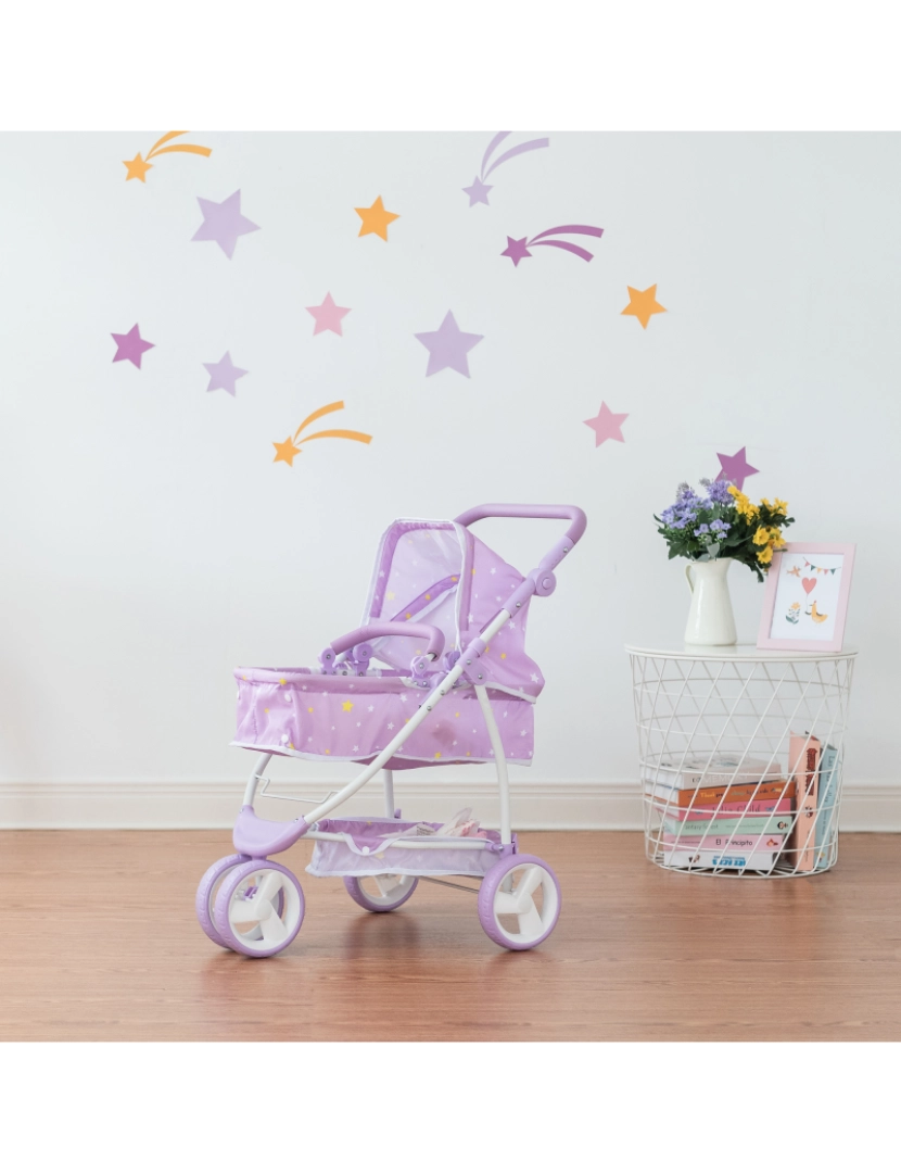 imagem de O Little World Twinkle Stars Princess 2-In-1 Baby Doll Stroller, Roxo3