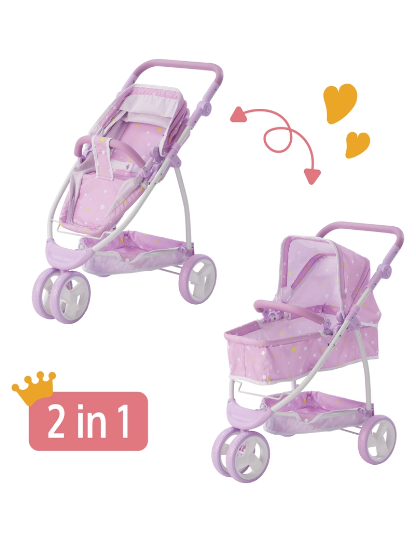 imagem de O Little World Twinkle Stars Princess 2-In-1 Baby Doll Stroller, Roxo5