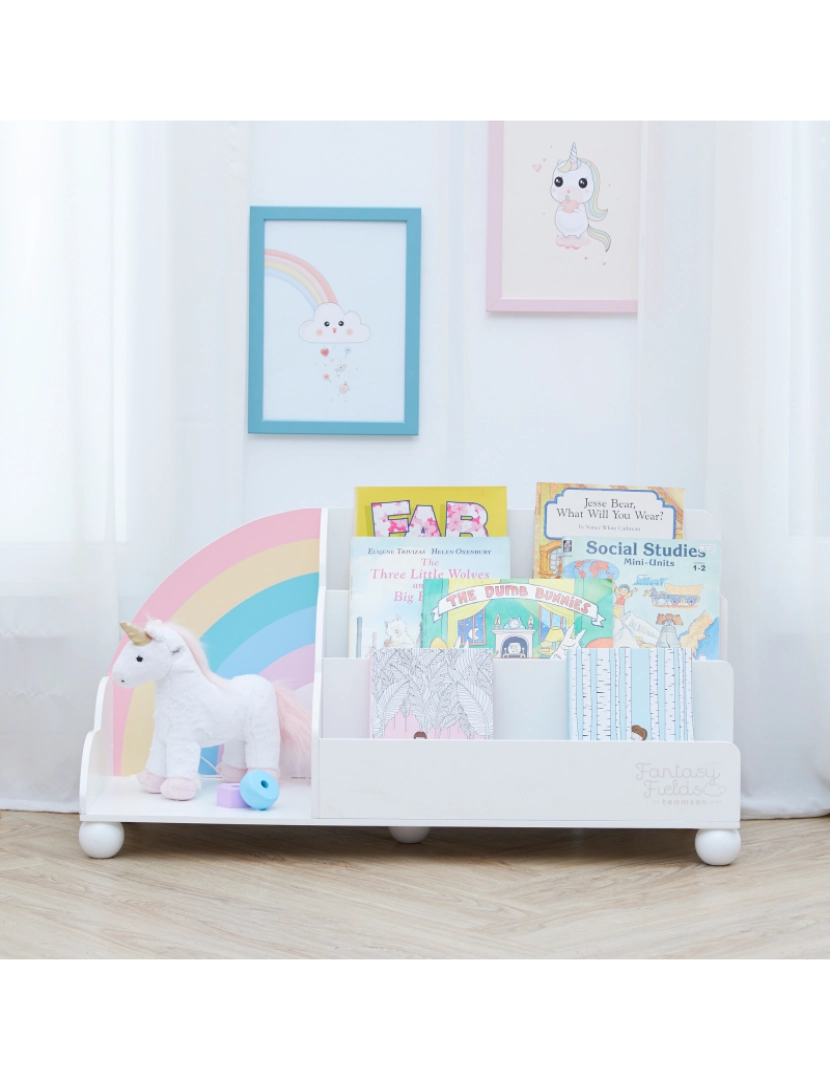 imagem de Campos de fantasia Por Teamson Kids Rainbow exibição de madeira Bookcase, branco3