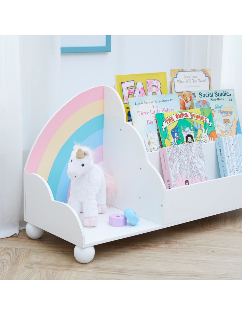 imagem de Campos de fantasia Por Teamson Kids Rainbow exibição de madeira Bookcase, branco6