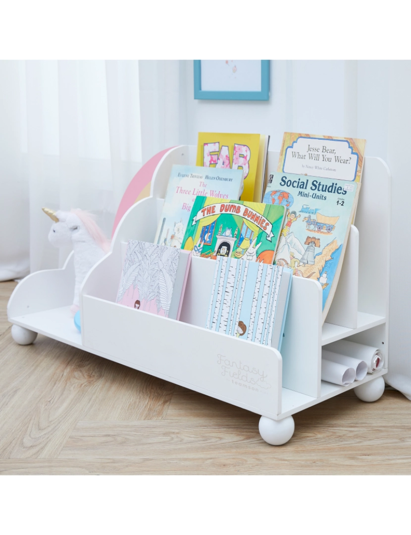 imagem de Campos de fantasia Por Teamson Kids Rainbow exibição de madeira Bookcase, branco7