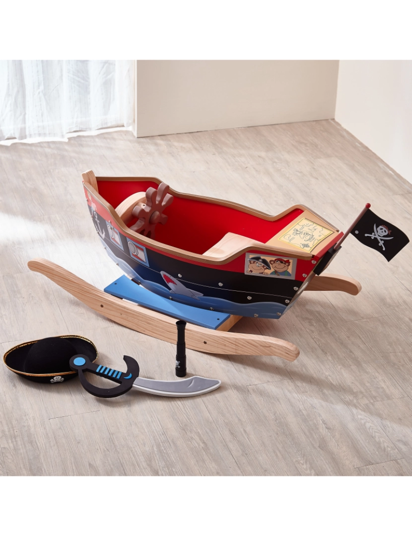 imagem de Campos de fantasia Por Teamson Kids Little Captain Hook Play Rocker, Vermelho/preto4