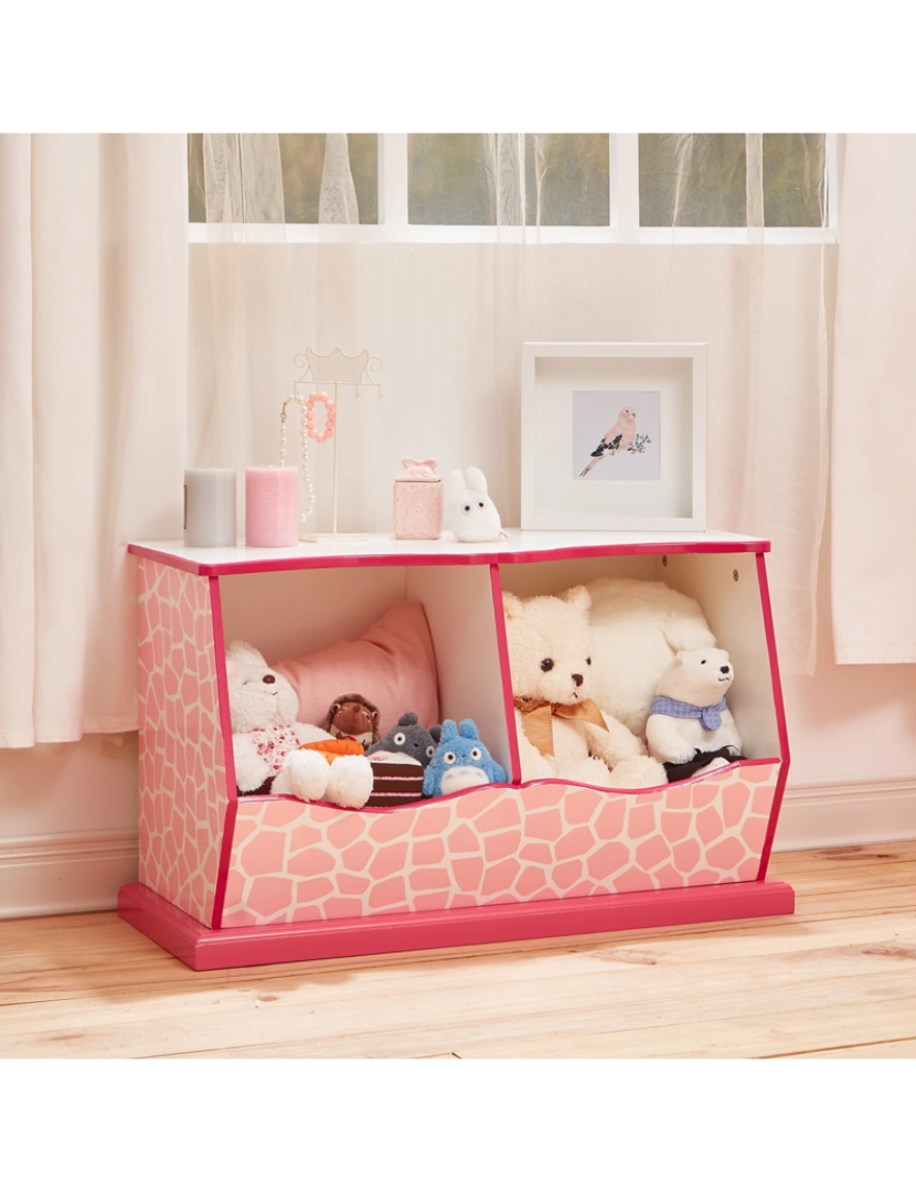 imagem de Fantasia Campos - Moda Giraffe Impressões Miranda Armazenamento de Cubby de brinquedo - rosa / branco3