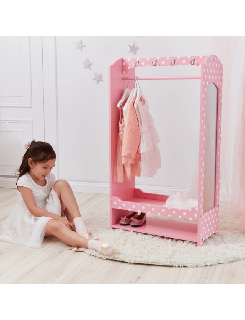 imagem de Campos de fantasia Por Teamson Crianças Polka Dots Toy Rack Vestuário com armazenamento, rosa5