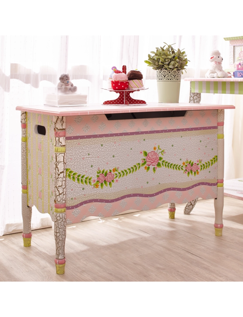 imagem de Campos de fantasia - Toy Furniture -Crackled Rose Toy Chest3