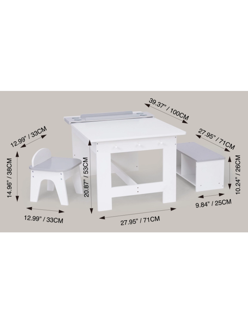 imagem de Campos de fantasia Por Teamson Kids Monet Art Table com rolo de papel e banco, branco4