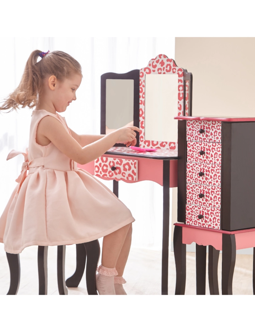 imagem de Campos de fantasia Gisele Leopard Print Vanity Playset - Rosa / Preto2