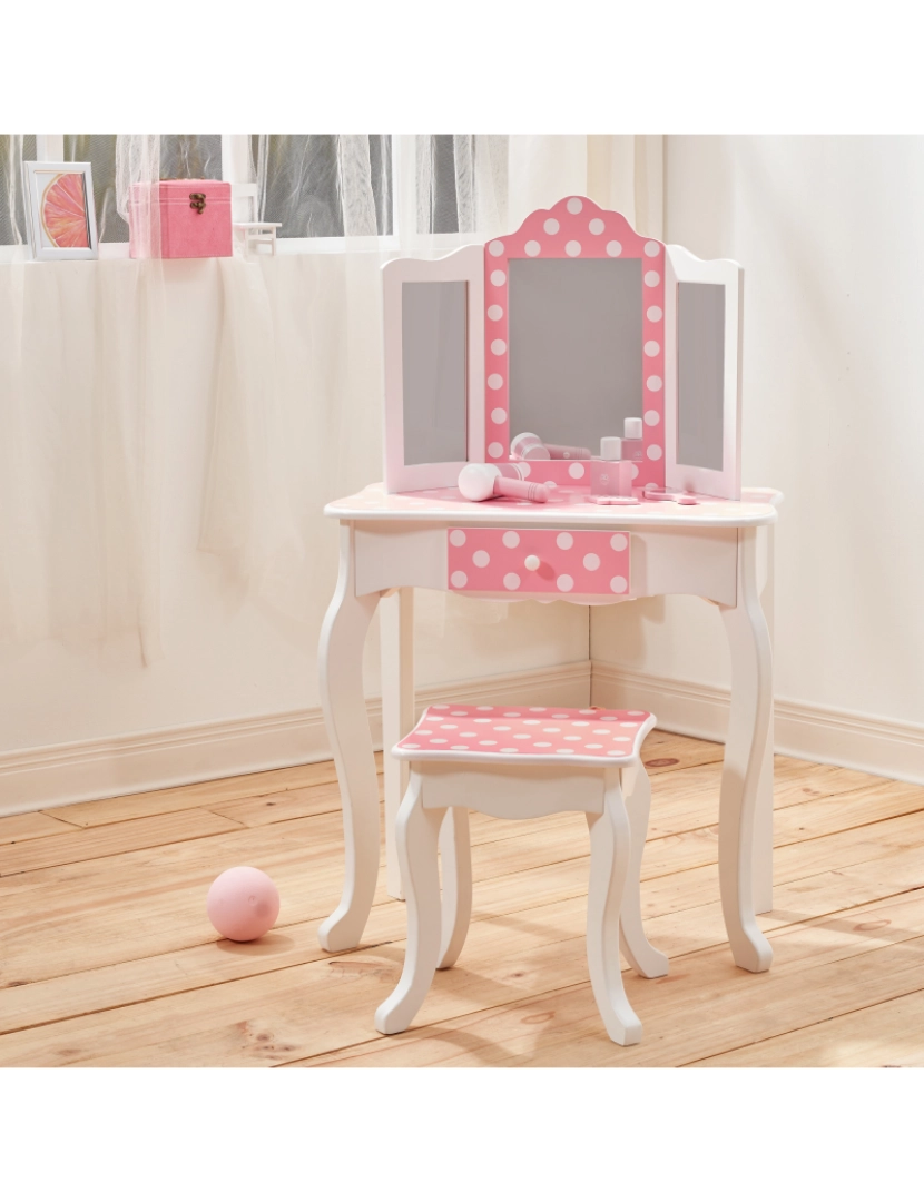 imagem de Teamson Kids Gisele Polka Dot Vanity Set com Tri-Fold espelho3