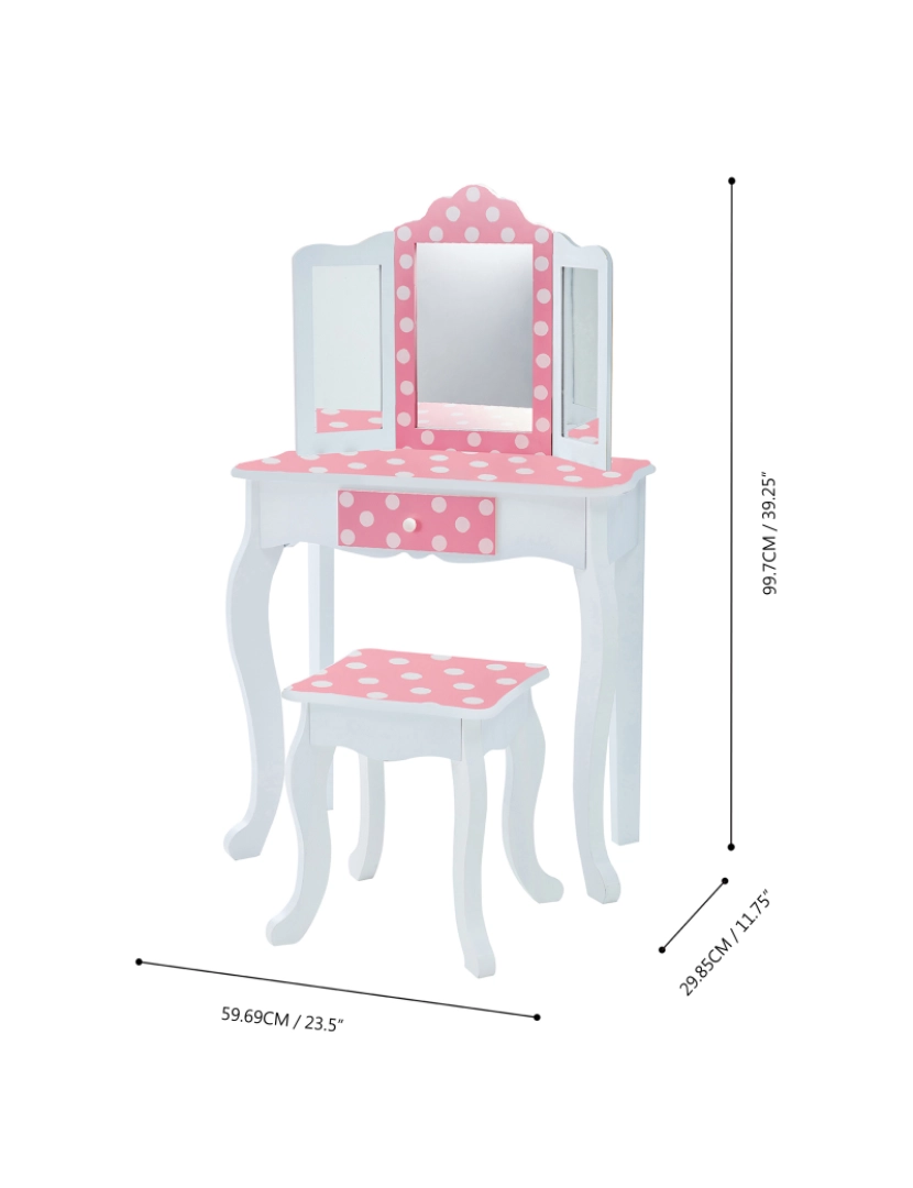 imagem de Teamson Kids Gisele Polka Dot Vanity Set com Tri-Fold espelho4