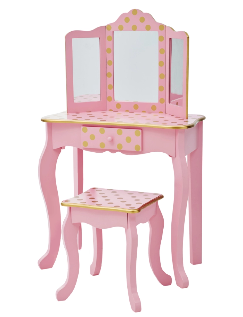 imagem de Teamson Kids Gisele Polka Dot Vanity W/ Mirror & Stool, Ouro rosa / rosa1