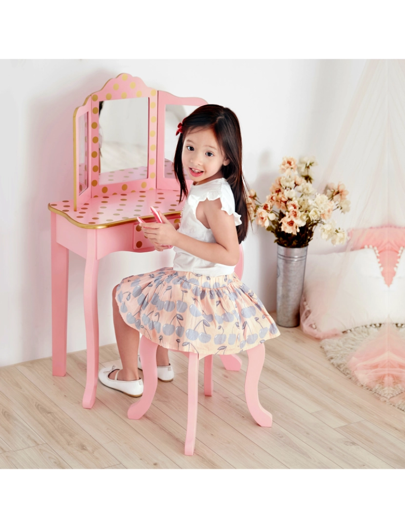 imagem de Teamson Kids Gisele Polka Dot Vanity W/ Mirror & Stool, Ouro rosa / rosa2