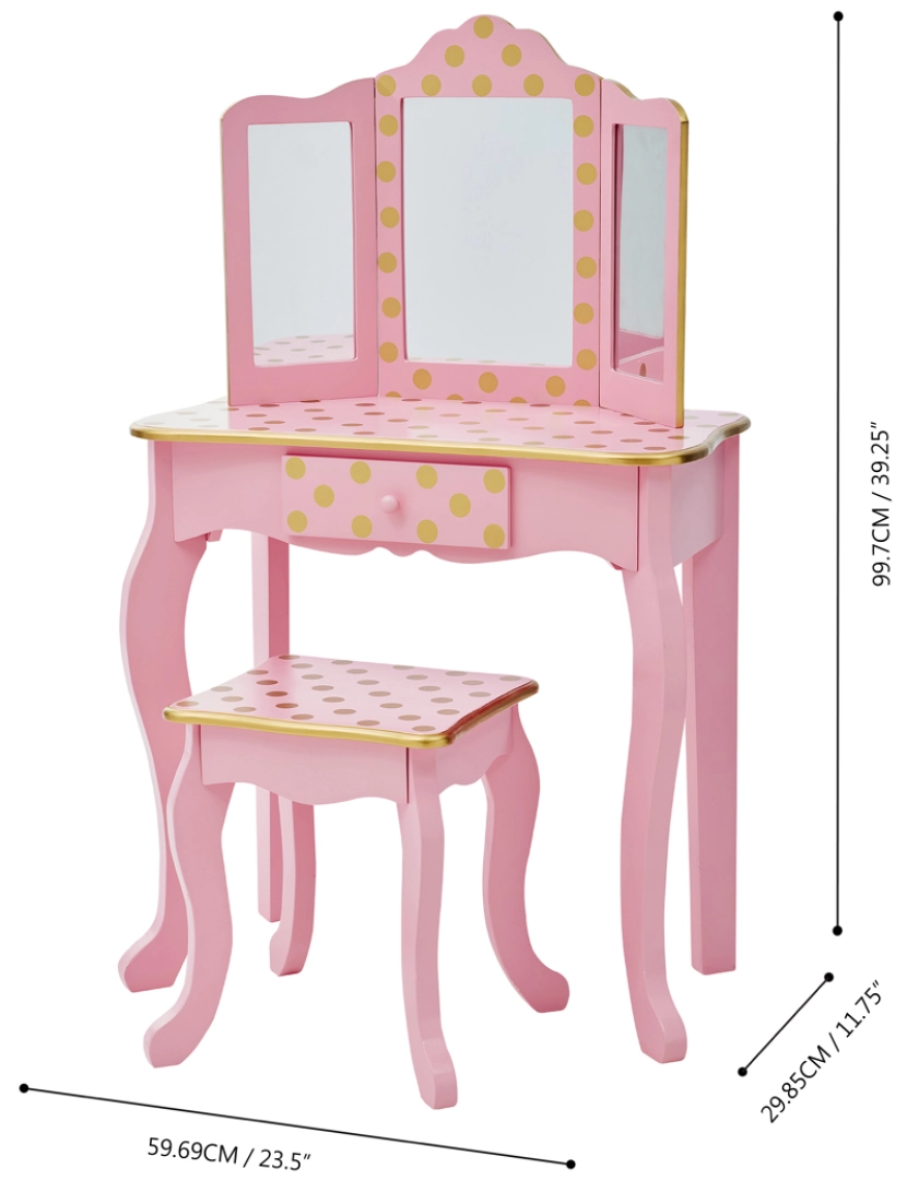 imagem de Teamson Kids Gisele Polka Dot Vanity W/ Mirror & Stool, Ouro rosa / rosa4